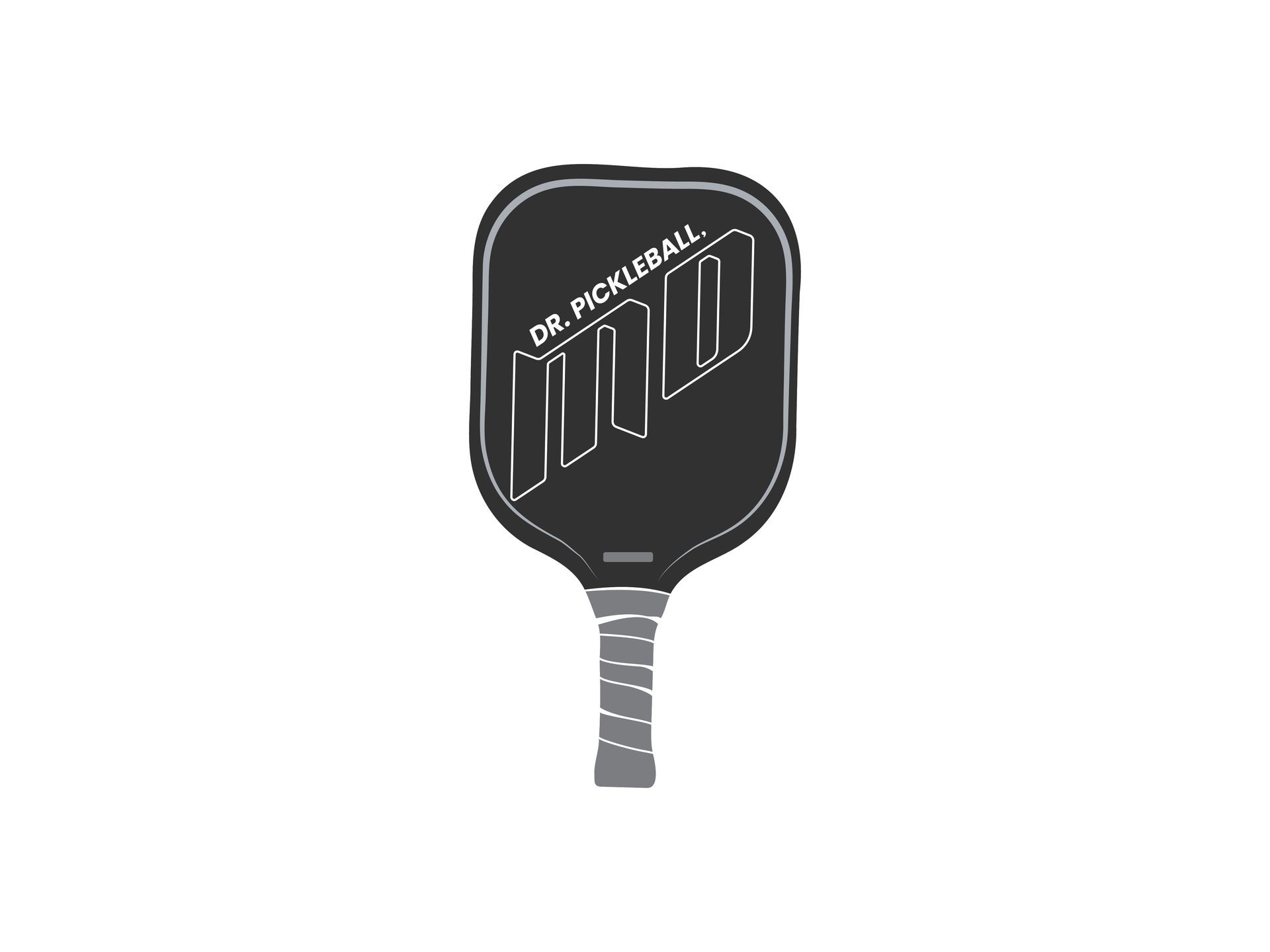 Black pickleball paddle with 'Dr. Pickleball' text on the surface.